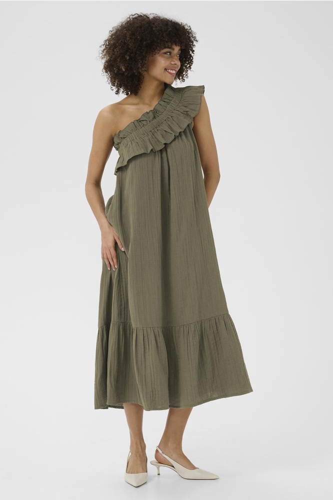 CUELINA ONE SHOULDER DRESS 50110614 170517 DUSKY GREEN